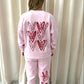 Pink & Red Candy Cane Heart Graffiti Hooded Sweatshirt Tracksuit Pink