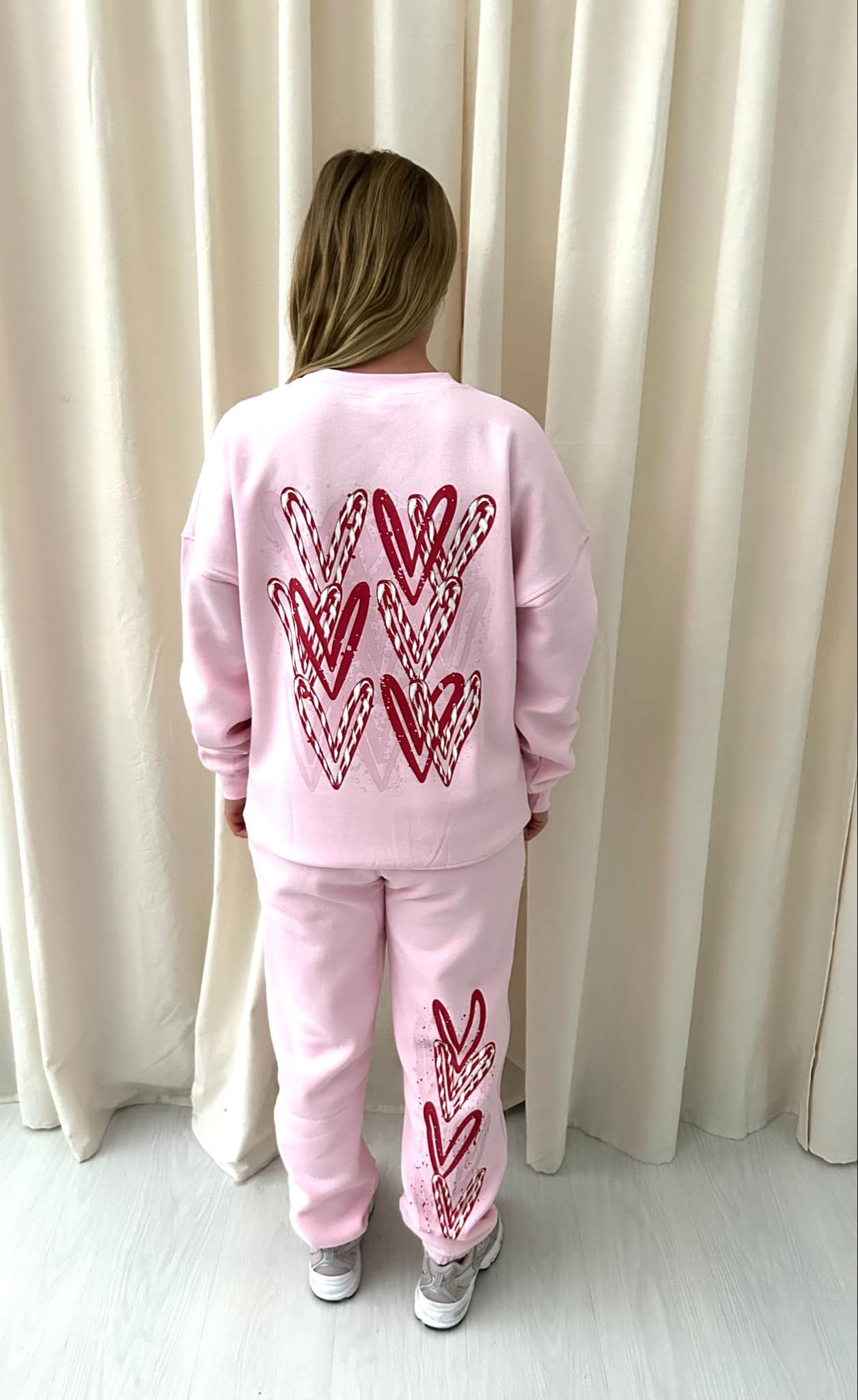 Pink & Red Candy Cane Heart Graffiti Hooded Sweatshirt Tracksuit Pink