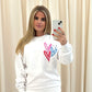 Miss Runway Multicolour Heart Graffiti Sweatshirt White