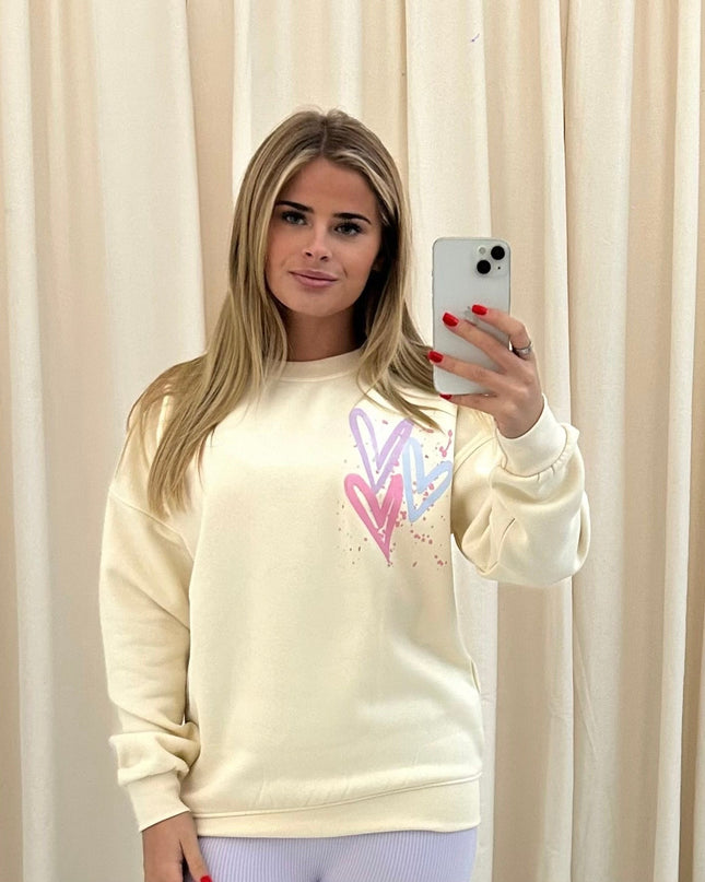 Miss Runway Pastel Heart Printed Sweatshirt Adults