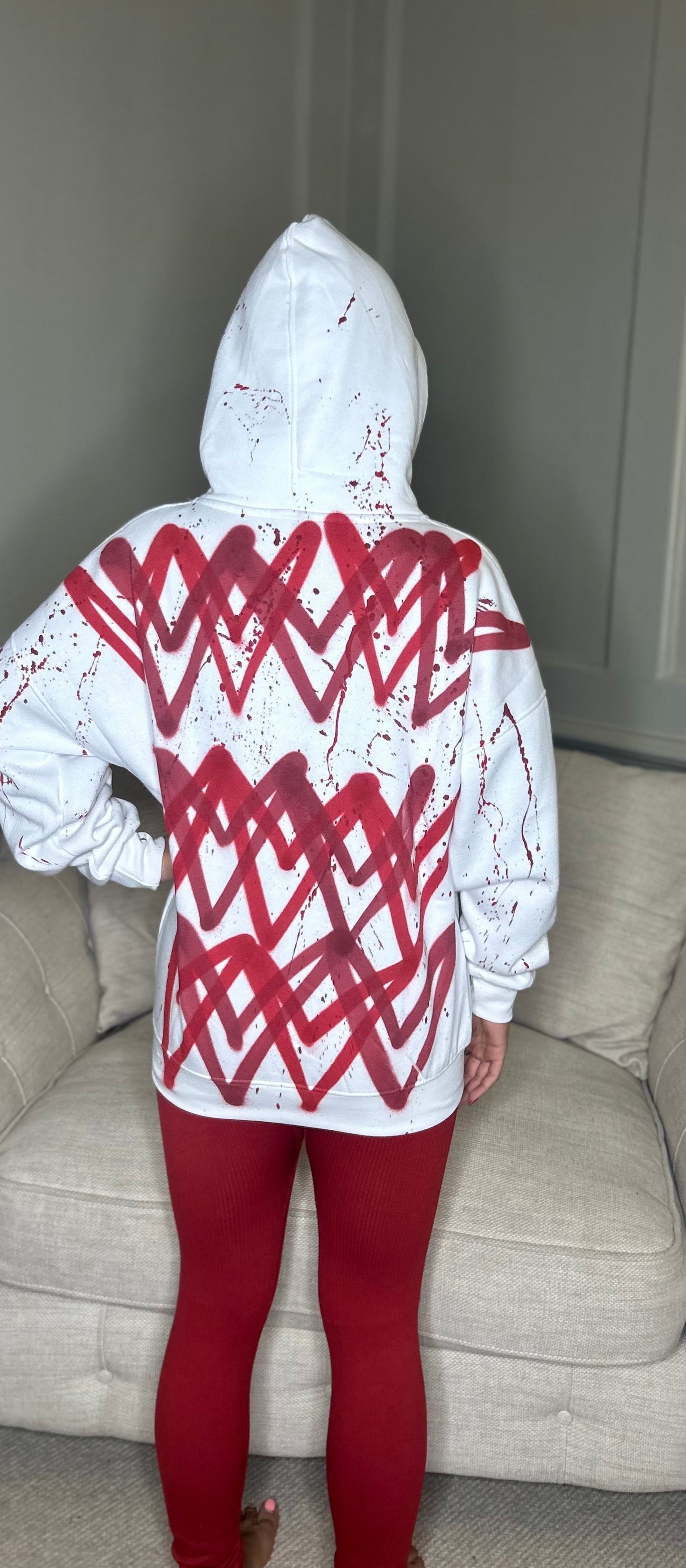 Red Heart White Hoodie And Legging Set