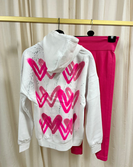Hot Pink Heart Spray Painted Hoodie & Leggings Kids