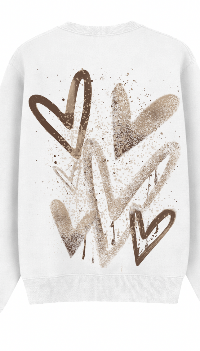 Brown Scatter graffiti heart sweatshirt with spray paint effect print – women's sweatshirt by Miss Runway