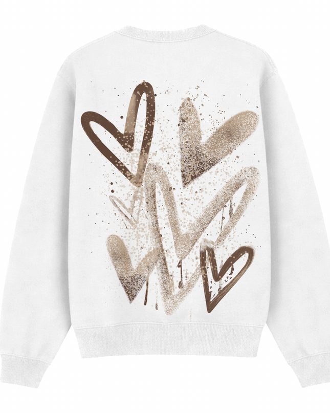 Brown Scatter Heart Printed Sweatshirt Kids
