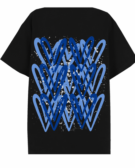 Royal Blue/Silver Heart Printed T-shirt Adult