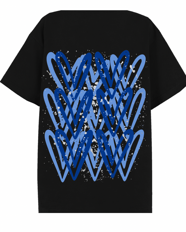 Royal Blue/Silver Heart Printed T-shirt Adult