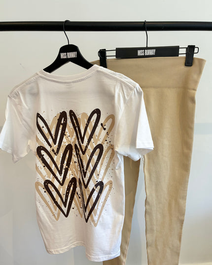Brown Heart Printed T shirt & Leggings Adults