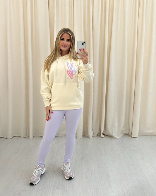 Miss Runway Pastel Heart Graffiti Hoodie And Legging Set Cream