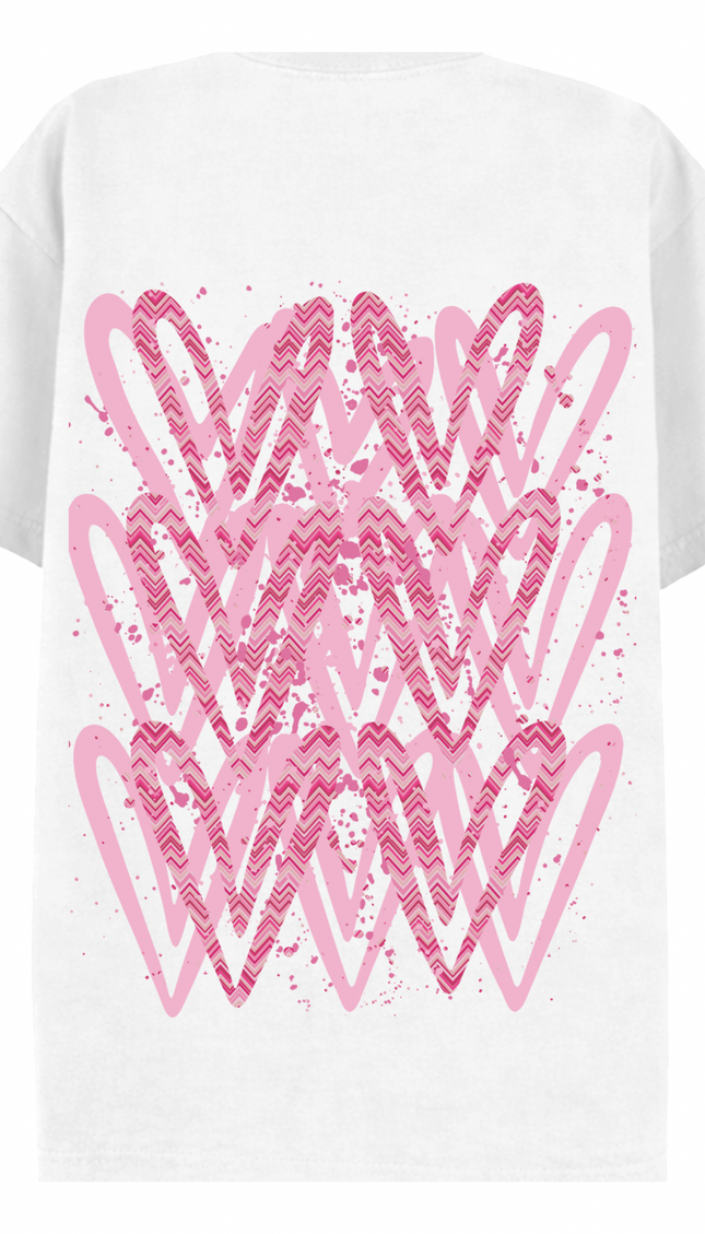 Hot Pink Zig Zag Heart Printed T-shirt – additional view