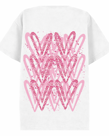 Hot Pink Zig Zag Heart Printed T-shirt Adult