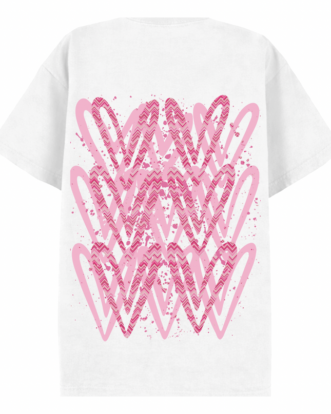 Hot Pink Zig Zag Heart Printed T-shirt Adult