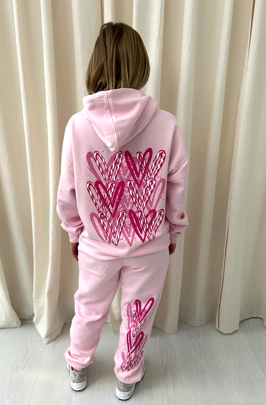 Hot Pink Candy Cane Heart Graffiti Hooded Tracksuit Pink