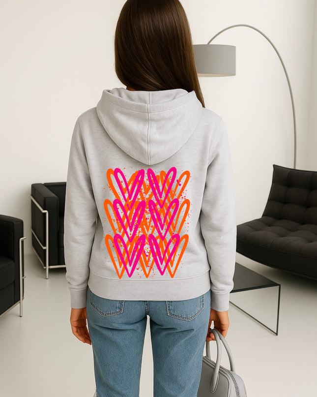 Neon Pink And Orange Heart Printed Hoodie