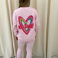 Miss Runway Multicolour Heart Graffiti Sweatshirt Legging Set Pink