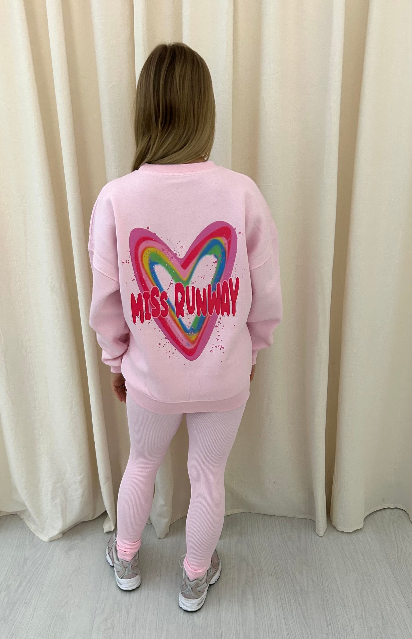 Miss Runway Multicolour Heart Graffiti Sweatshirt Legging Set Pink