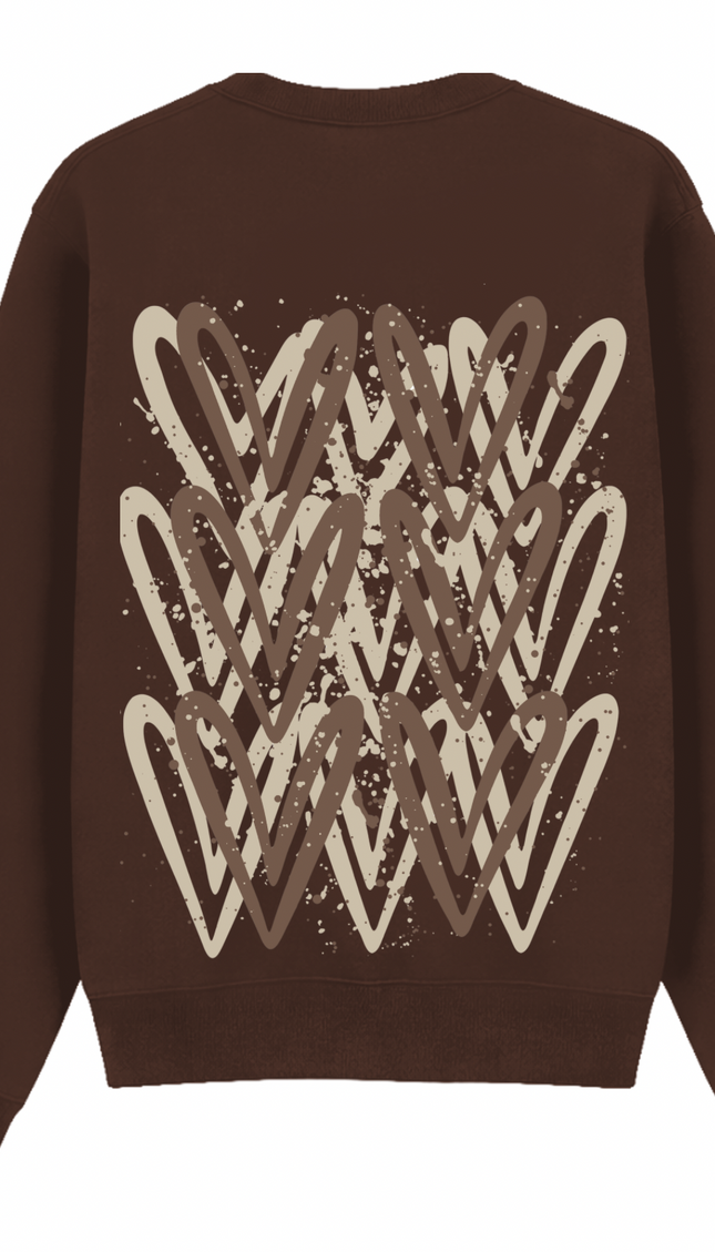 Beige graffiti heart sweatshirt with spray paint effect print – women's sweatshirt by Miss Runway