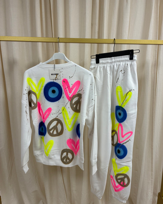 Neon Heart, Gold Peace, Evil Eye Spray Painted Sweatshirt Tracksuit Adult