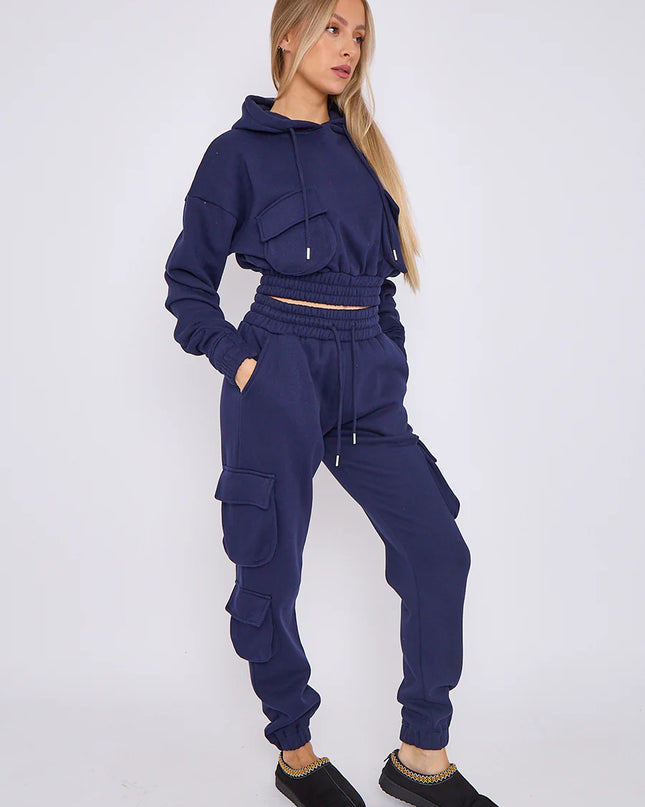 Cargo Pockets Fleece Tracksuit Navy