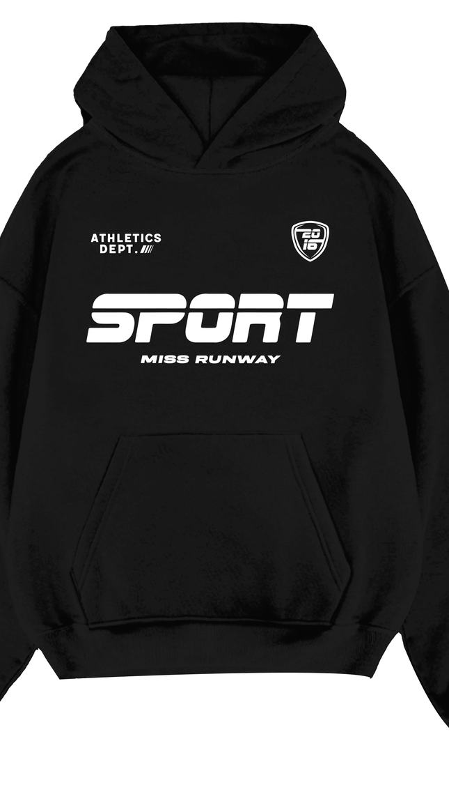 Miss Runway Varsity Sport Hoodie Black – adult printed hoodie by Miss Runway