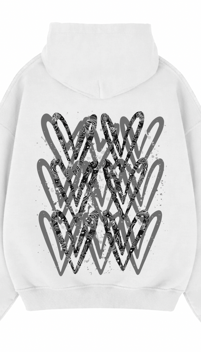 Charcoal Paisley graffiti heart hoodie with spray paint effect print – women's hoodie by Miss Runway