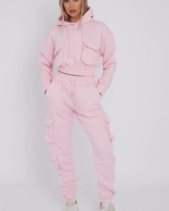 Cargo Pockets Fleece Tracksuit Pink