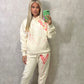 Coral Heart Sprayed Cream Hooded Tracksuit