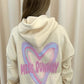 Miss Runway Pastel Heart Graffiti Ruched Hoodie Cream