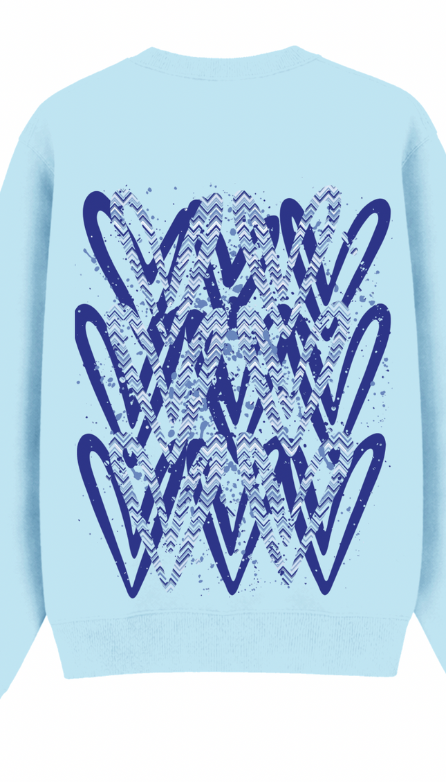 Royal Blue Zig Zag graffiti heart sweatshirt with spray paint effect print – women's sweatshirt by Miss Runway