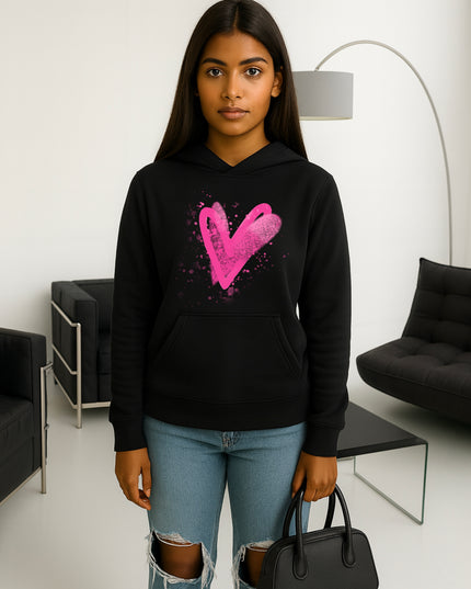 Hot Pink Scatter Hearts Printed Hoodie