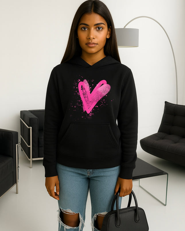 Hot Pink Scatter Hearts Printed Hoodie