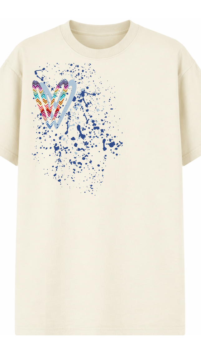 Multicoloured Zig Zag Heart Printed T-shirt – image 6