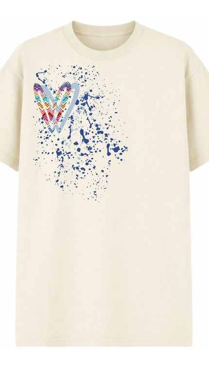 Multicoloured Zig Zag Heart Printed T-shirt – image 6