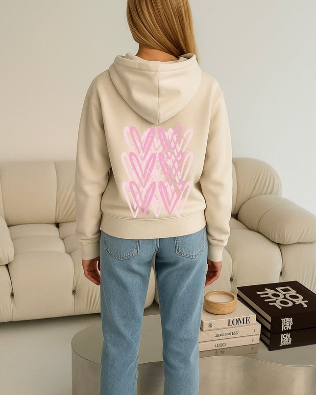 Pink Heart Printed Hoodie