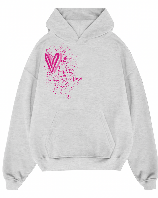 Hot Pink Heart Printed Hoodie Kids