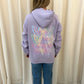 Pastel Leopard Print Heart Graffiti Ruched Hoodie Lilac