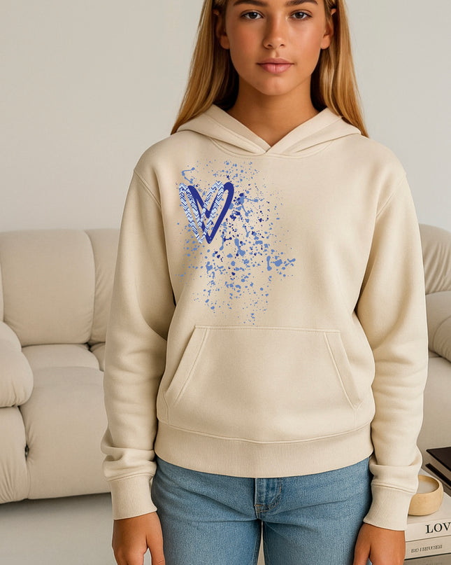 Royal Blue Zig Zag Heart Printed Hoodie