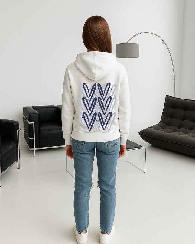 Navy Heart Printed Hoodie