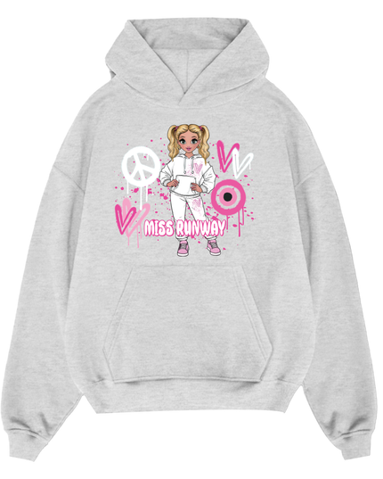 Miss Runway Doll Hoodie Pink Heart Design
