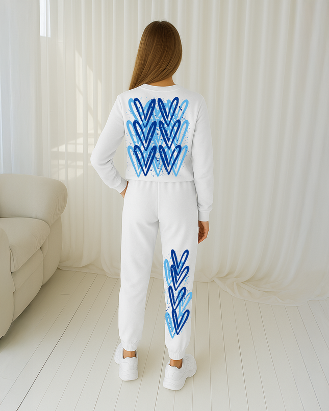 Blue Hearts Printed Sweatshirt Tracksuit Kids