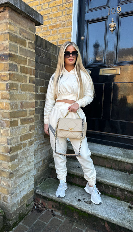 Grey Heart Cropped Hooded Tracksuit