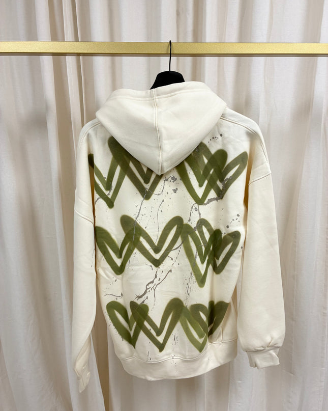 Khaki Heart Spray Painted Cream Hoodie Adults