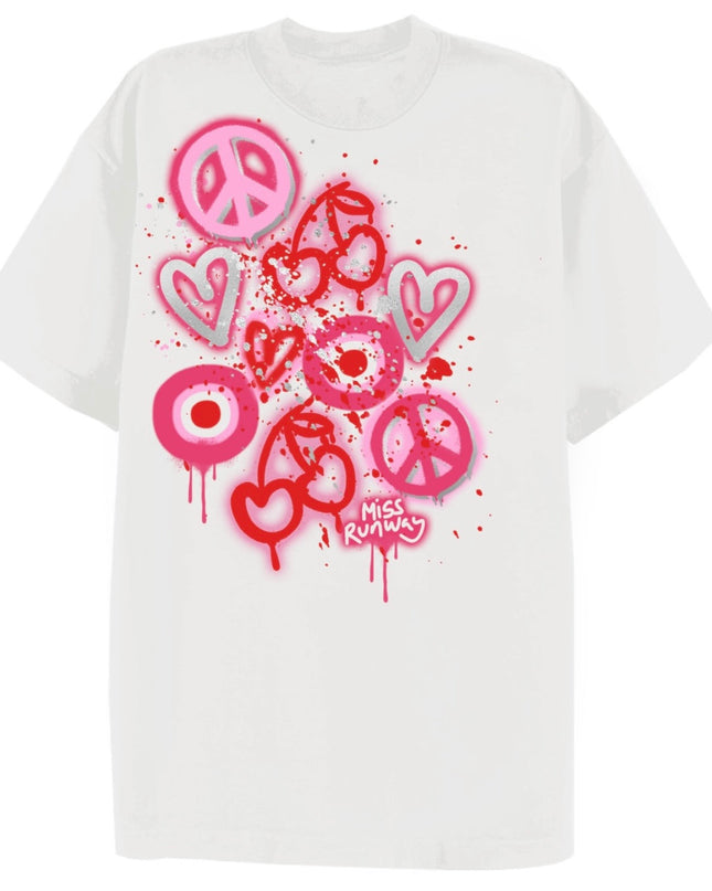 Pink Evil Eye, Cherry Printed T-shirt Adult