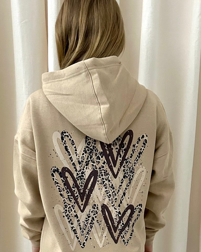 Leopard Print Heart Printed Hoodie Adults