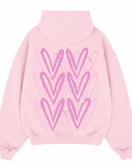 Pink Heart Printed Hoodie Adults