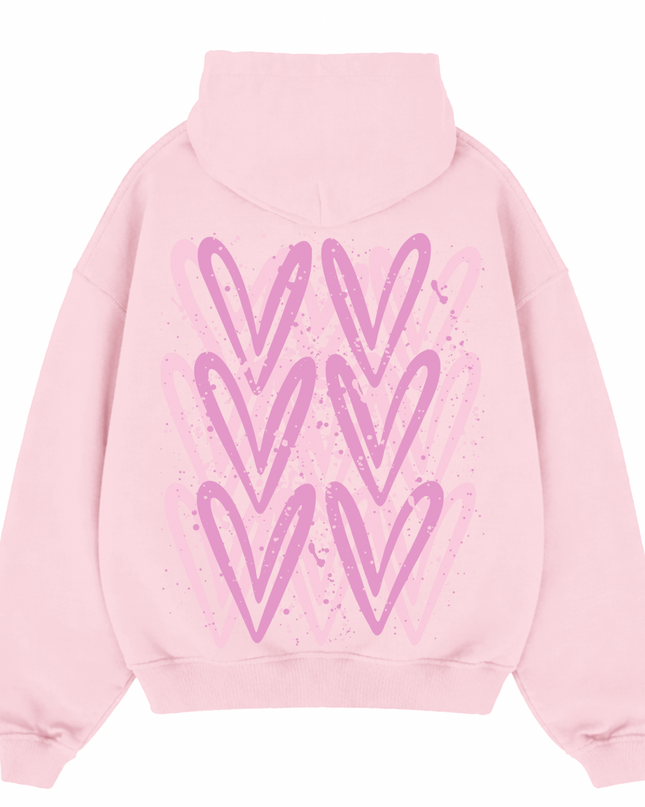 Pink Heart Printed Hoodie Kids