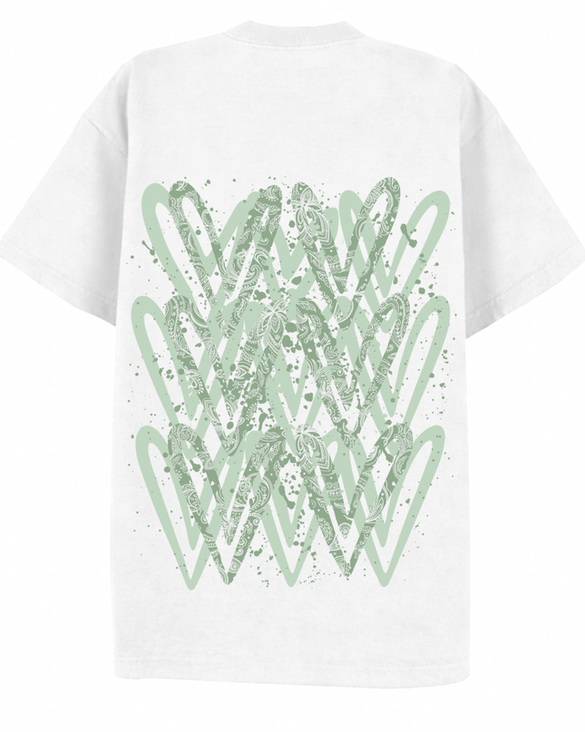 Sage Green Paisley Heart Printed T-shirt Adult
