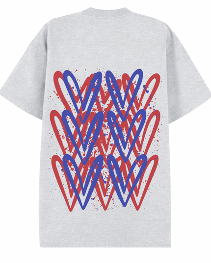 Red/Royal Blue Heart Printed T-shirt Adult