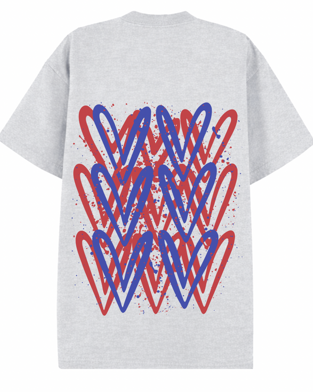 Red/Royal Blue Heart Printed T-shirt Adult