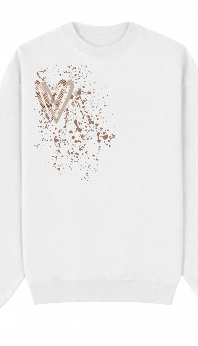 Beige Zig Zag Heart Printed Sweatshirt – image 4