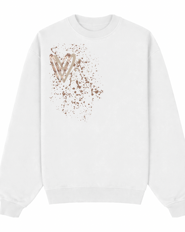 Beige Zig Zag Heart Printed Sweatshirt Kids